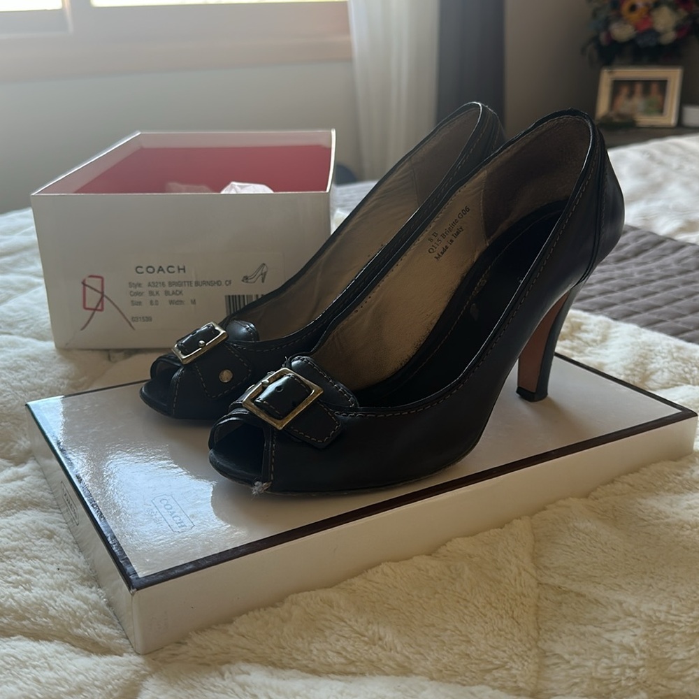 Coach Brigitte Black Leather Heels - Picture 2 of 6